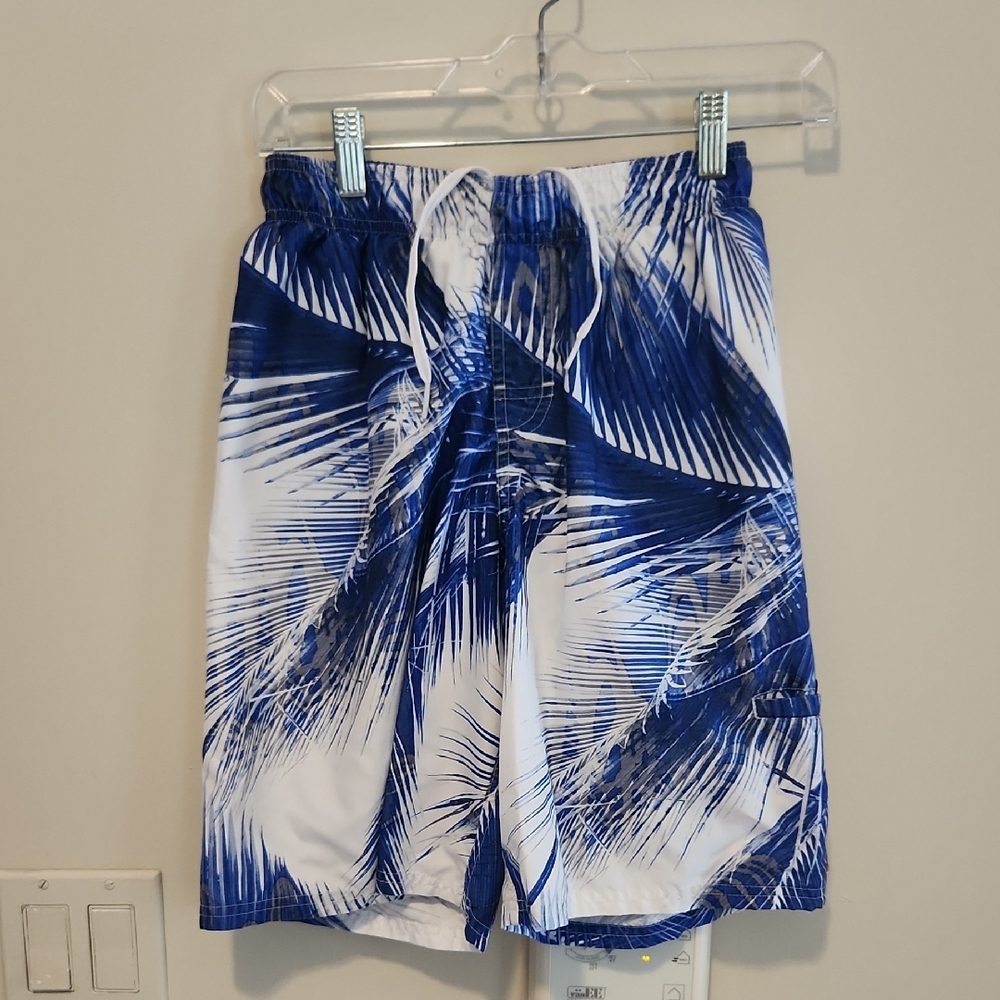 Nike Blue and White Board Shorts with Palm Print